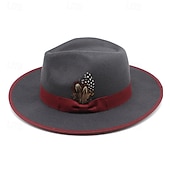 ieftine Pălărie Fedora-Bărbați Pălărie Kentucky Derby Palarie de soare Pălărie de cowboy Căciulă Fedora Trilby Negru Roșu-aprins De Lână Stil Vintage Modă secolul al 18-lea Statul Texas Zilnic Tematica Bloc Culoare Crem