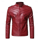 cheap Leather Jackets-Men&#039;s Faux Leather Jacket Transition Jacket Casual Jacket Biker Jacket Casual Thermal Warm Rain Waterproof Faux Fur Trim Fall Pure Color Casual Stand Collar Regular Regular Faux Leather Regular Fit