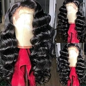 cheap Human Hair Lace Front Wigs-Remy Human Hair 4*4 transparent lace Loose Deep human hair wig Natural color Lace wig 150% density