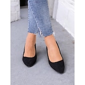 abordables Block Heels-escarpins compensés à bout pointu en faux suède noir pour femmes - chaussures élégantes et confortables pour le bureau et les événements formels