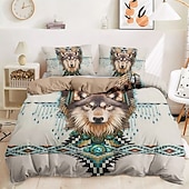 halpa 100% puuvillaa-eläinten boheemityylinen pussilakanasetti 100% puuvillaa pehmeä hengittävä kangas boho eläinprintit pussilakana ja tyynyliinat hypoallergeeniset ihoystävällinen kestävä haalistumaton täydellinen boho-makuuhuoneeseen