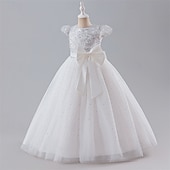 preiswerte Kleider für die Blumenmädchen-kinderkleidung Mädchen Blumenmädchen Kleid Party Kleid Farbblock Ärmellos Leistung Hochzeit Party Krawattenknoten Schön Süß Polyester Maxi abendkleider Schaukelkleid A Linie Kleid Sommer 4 Jahre +