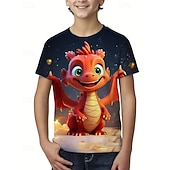 halpa Poikien 3D Eläimet-Poikien 3D Kuvitettu Eläin Dinosaurus T-paita Lyhythihainen Kesä Kevät Muoti Perus Lapset 4-12 vuotta Tiukka pyöreä kaula-aukko ulko- Kausaliteetti Päivittäin Normaali