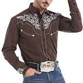 cheap Men&#039;s Western Shirts-Men&#039;s Florals Western Shirt Cowboy Shirt Long Sleeve Western Style Spring Fall Turndown Button Up Brown