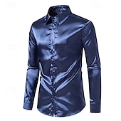 economico camicia da uomo con bottoni-Per uomo Camicia Camicia Estiva Camicia casual Camicia da Spiaggia Camicia con Colletto Camicia con Bottoni Nero Bianco Giallo Rosso Blu marino Manica Lunga Semplice Bavero Vacanza Camicia hawaiana