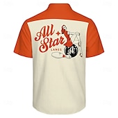 preiswerte Herren Bowling-Shirt-Herren Buchstabe Vintage Bowling-Shirt Knopfhemd Kurzarm Modisch lässig Casual Sommer Frühling Umlegekragen Knopf hoch Tasche Orange