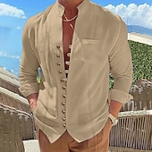 economico Vacanza-Per uomo Camicia camicia di lino Camicia Guayabera Camicia estiva Maglietta informale Camicia con bottoni Liscio Da mare Curise Nero Bianco Rosa Cachi Manica lunga A fascia Estate Primavera &amp; Autunno