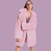 voordelige Fur &amp; Lederen-Dames Jas van imitatiebont Houd Warm Comfortabel Zak Gebreid Elegant Modieus minimalisme Zoet Effen Kleur Casual Dagelijks Alledaagse kleding Casual / Dagelijks Enkele rij knopen Lang Revers Slank