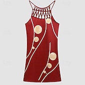 ieftine Rochie cu dungi și geometrică-Pentru femei Rochii Midi Rochie casual Rochie cu decolteu Elegant Modă Stilat Zilnic Plajă Vacanță Fit regulat Geometric Imprimeu Fără manșon Gâtul halter Roșu Vin Albastru Închis Vară Primăvară
