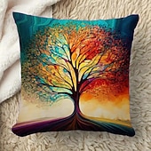 cheap Floral &amp; Plants Style-1PC Colorful Tree Double Side Pillow Cover Soft Decorative Square Cushion Case Pillowcase for Bedroom Livingroom Sofa Couch Chair