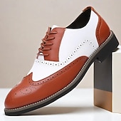 baratos Semi-formal-Sapatos sociais masculinos oxford brogue bico fino em dois tons, branco e marrom-castanho, sapatos vintage de couro inspirados em Gatsby para festas, casamentos e eventos formais dos anos 1920
