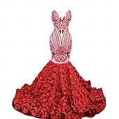 preiswerte SCHWARZ-Meerjungfrau  Trompeten-Abendkleid Elegantes Kleid Abendparty Abschlussball Gericht Zug Ärmellos V-Ausschnitt Afroamerikaner Pailletten mit Pailletten