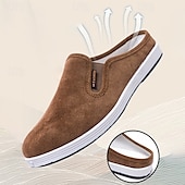 levne Pánské dřeváky a pantofle-pánské hnědé manšestrové slip-on sálové pantofle – lehké pohodlné boty na doma i na běžné nošení