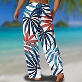 cheap Men&#039;s Printed Casual Pants-Men&#039;s Coconut Tree Pants Trousers Mid Waist Drawstring Elastic Waist Hawaiian Casual Outdoor Vacation Holiday Straight Leg Trousers Summer Spring 3D Print Black Blue Brown