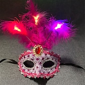 economico Luci decorative-maschera luminosa a led di carnevale con piume mezza faccia maschera da principessa maschera per gli occhi festa decorazione regalo 1 pz