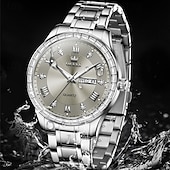 economico Orologi al quarzo-olevs marchio acciaio cinturino orologio da uomo business luminoso doppio calendario semplice orologio al quarzo impermeabile sportivo moda orologio da polso da uomo strass