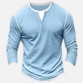 billiga Bomull och linne T-shirts-Herr Skjorta T-shirt med V-ringad Långärmad tröja Bambu-t-shirt Långärmad V-hals Vår &amp; Höst Ensfärgat Lappverk Dagligen Ledigt Gatustil falska två stycken Utomhus Gata Casual Ljusblå Ljusgrön Mörkgrå