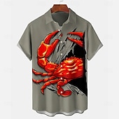 economico Stampa animal-Per uomo Gamberetto Maglietta informale Camicia con bottoni Manica corta Informale Casual Informale Estate Primavera Collo ripiegabile Abbottonare Rosso
