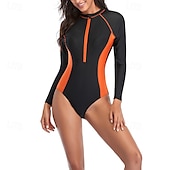 economico Rash Guards Interi-Per donna Top sottomuta Costume Intero Floreale Patchwork Stampato Cerniera Frontale Asciugatura Rapida Leggero Traspirante Manica Lunga Body costume da bagno Surf Spiaggia Sport Acquatici Estate