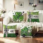 cheap Holiday Cushion Cover-Decorative Toss Pillows Cover Saint Patrick&#039;s Day 1PC Shamrock Soft Square Cushion Case Pillowcase for Bedroom Livingroom Sofa Couch Chair