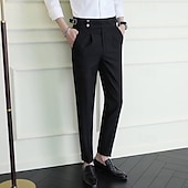 abordables Mince-Homme Remise de diplôme Dress Pants works Pantalon Naples Pantalons Chinos Boutons Avec Poches Jambe Droite Uni Confort Formel Soirée Travail Mode Style Classique Noir Blanche Micro-Élastique