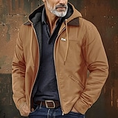 economico felpe in pile-Per uomo Felpa con cappuccio e zip Felpa con cappuccio a zip intera Sherpa peloso Giacca in pile Felpa con cappuccio in pile Blu Marrone Verde Grigio Con cappuccio Liscio Zip Up Cerniera Tasche