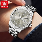 economico Orologi al quarzo-olevs marchio acciaio cinturino orologio da uomo business luminoso doppio calendario semplice orologio al quarzo impermeabile sportivo moda orologio da polso da uomo strass