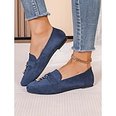abordables Chaussures sans lacet et mocassins femme-mocassins à pampilles en daim bleu pour femmes – chaussures à enfiler à bout pointu pour une tenue décontractée et formelle