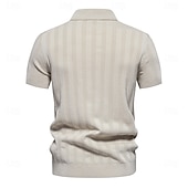 cheap Men&#039;s Elite Polo-Men&#039;s Business Casual Lapel Button Short Sleeve Vintage Fashion Solid Color Vertical Stripes Buttons All Seasons Black Bronze Light Grey Beige