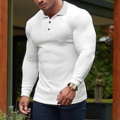 preiswerte Bedrucktes Poloshirt für Herren-Herren Polos mit Knöpfen Golfhemd Casual Sport Kargen Langarm Modisch Basic Glatt Knopf Sommer Schwarz Weiß Polos mit Knöpfen