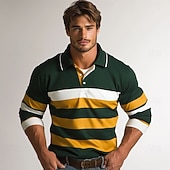  Męskie Pasek Polo do rugby Koszulka polo z dzianiny warkoczowej Długi rękaw Koszulki polo Koszule z kołnierzykiem Codzienny Na zewnątrz Athleisure Druk 3D Wiosna Jesień Zielony