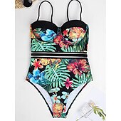 cheap One-pieces-Women&#039;s Swimwear One Piece Swimsuit Backless Zipper Vacation Tropical Floral Graphic Halter Neck Sleeveless Bathing Suits