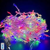 cheap Solar String Lights-10m Solar String Lights 370 LEDs with 13 Keys Remote - Warm, Cool White &amp; Blue Firecracker Lights for Holiday Party