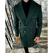 billiga Trenchcoat för män-Herr Rock Trenchcoat Semester Dagligen Höst vinter Polyester Håller värmen Ytterkläder Kläder Mode Klassisk Slät Ficka Kavajslag Dubbelknäppt
