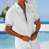 ieftine imprimare florală-Bărbați Floral Cămașă hawaiană Cămașă Aloha Manșon scurt Hawaiană Stațiune Vacanță Casual Vară Primăvară Răsfrânt Butonul sus Alb Galben Roz Îmbujorat Albastru piscină