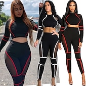 billiga Set och One-Pieces-Dam Yogaset 2 st Färgblock Träningsdräkter Vit Röd Yoga Kondition Gymträning Hög midja Andningsfunktion Mjuk Långärmad Sport Sportkläder Microelastisk Smal