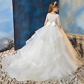 preiswerte Kleider für die Blumenmädchen-kinderkleidung Mädchen Blumenmädchen Kleid Kleid für die Erstkommunion Party Kleid Feste Farbe Ärmellos Langarm Leistung Hochzeit Party Gitter Prinzessin Süß Gitter Mitte der Wade Etuikleid Tüll-Kleid