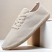 economico Sneakers da uomo-scarpe espadrillas da uomo in tela beige con lacci e suola in corda di juta – comode calzature estive casual