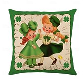 abordables Housse de coussin de vacances-Housse de coussin décorative pour la Saint-Patrick, 1 pièce, taie d&#039;oreiller carrée douce en forme de trèfle pour chambre à coucher, salon, canapé, chaise
