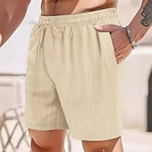 baratos Feriado-Homens Calção Shorts de linho Shorts de verão Shorts de praia Com Cordão Cintura elástica Tecido Respirável Comprimento do joelho Ao ar livre Feriado Praia Férias Casual Preto Branco