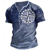 Men's Graphic Compass Henley Shirt Short Sleeve Fashion Retro Vintage Comfortable Outdoor Daily Spring & Summer Blue Henley T-Shirt3