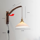 cheap Indoor Wall Lights-Bedside Wall Mount Wall Lamp Ceramic Lampshade LED Wall Lamp with Wood Lamp Hanger in Scandinavian Style Plug in Wall Light