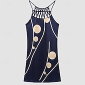 ieftine Rochie cu dungi și geometrică-Pentru femei Rochii Midi Rochie casual Rochie cu decolteu Elegant Modă Stilat Zilnic Plajă Vacanță Fit regulat Geometric Imprimeu Fără manșon Gâtul halter Roșu Vin Albastru Închis Vară Primăvară