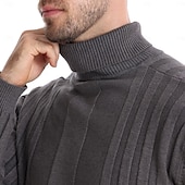 billige Herre Elite Genser og Cardigans-Herre Genser Pullover genser Strikketøy Riflet Strikke Vanlige topper Fargeblokk Rullekrage Strikketøy Nøytral utendørs Klær Vår &amp; Vinter Svart Gul S M L
