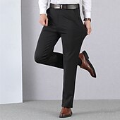 preiswerte Schlank-Herren Abschlußfeier Anzughose Hose Chinos Knöpfe Tasche Einfarbig Komfort Formell Party Arbeit Mode Klassicher Stil Schwarz Wein Mikroelastisch