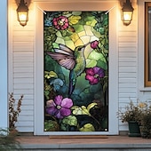 billige Dørdeksler-farget glass effekt dørdekorasjoner dørdeksler kolibri dør billedvev dør gardin dekorasjon bakgrunn innendørs/utendørs dør banner for inngangsdør gårdshus