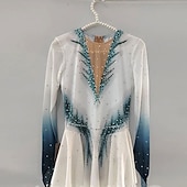 baratos Vestidos de Patinação Artística-Vestidos para Patinação Artística Mulheres Para Meninas Patinação no Gelo Vestidos Branco Patchwork Thumbhole Com Transparência Elasticidade Alta Treino Competição Roupa para Patinação Clássico