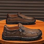 preiswerte Herrenpantoletten &amp; -slipper-Braune Slipper aus Kunstleder für Herren mit seitlichem Reißverschluss und handgenähten Details – bequeme Freizeitschuhe für die Arbeit, Reisen und den Alltag
