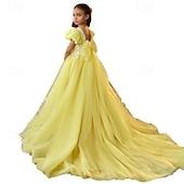 preiswerte Kleider für die Blumenmädchen-kinderkleidung Mädchen Blumenmädchen Kleid Party Kleid Feste Farbe Ärmellos Langarm Leistung Hochzeit Party Gitter Prinzessin Süß Gitter Mitte der Wade Etuikleid Tüll-Kleid Sommer Frühling Herbst