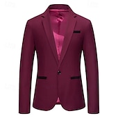 preiswerte Herren Klassische Blazer-Herren Blazer Sakko Geschäft Cocktailparty Hochzeitsfeier Modisch Brautkleider schlicht Frühling &amp; Herbst Baumwollmischung Farbblock Patchwork Knopf Komfortabel Einreihiger Verschluss Blazer Schwarz